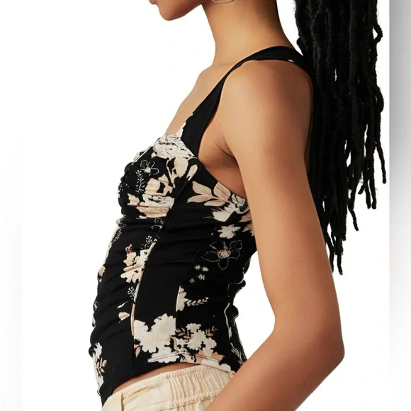 ✨ Free People Ginger Snap Cross Back Black Tank Top – Size Medium ✨ Boho Floral - Picture 3 of 7